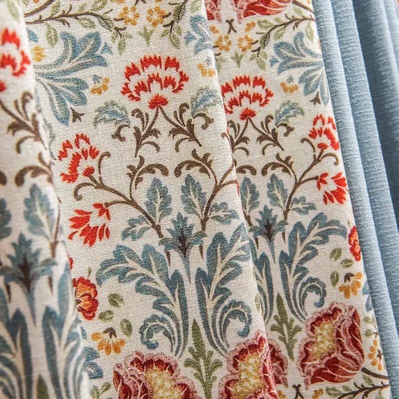 Garden floral curtainsfor living room bedroom custom blackout printing American retro popular cotton linen floating window