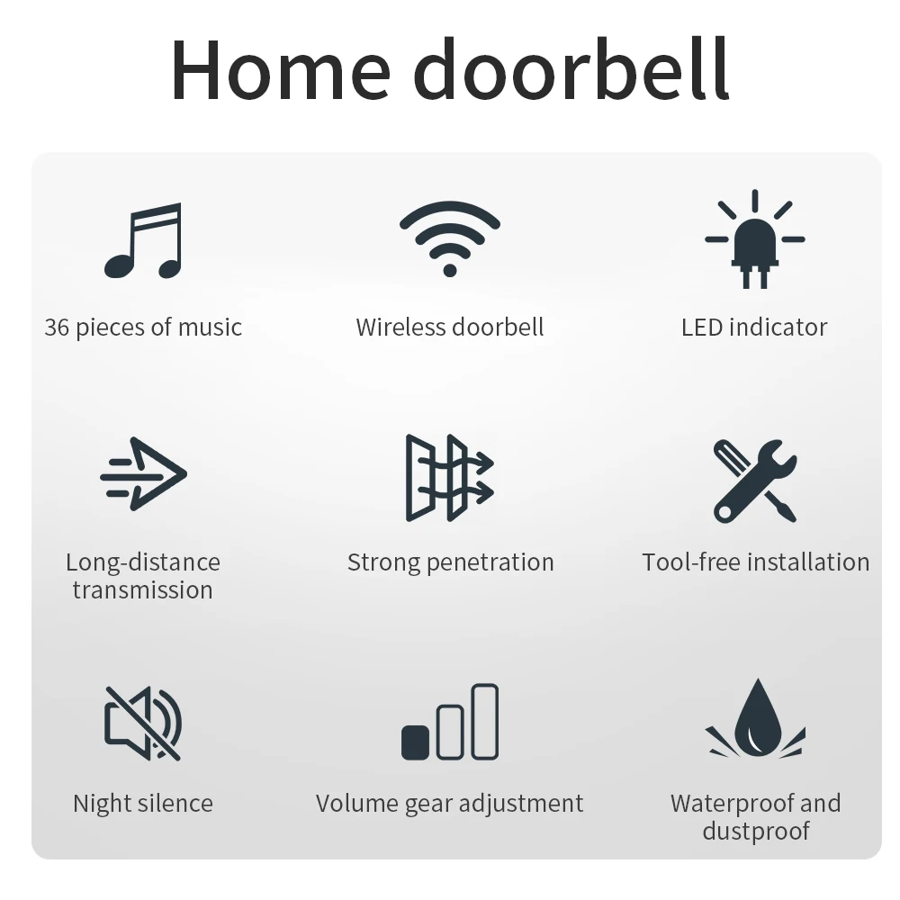 Smart Home Doorbell 300m Wireless Outdoor Doorbell Waterproof Door Bell 36 Songs EU Plug Welcome Signal Alarm Black White