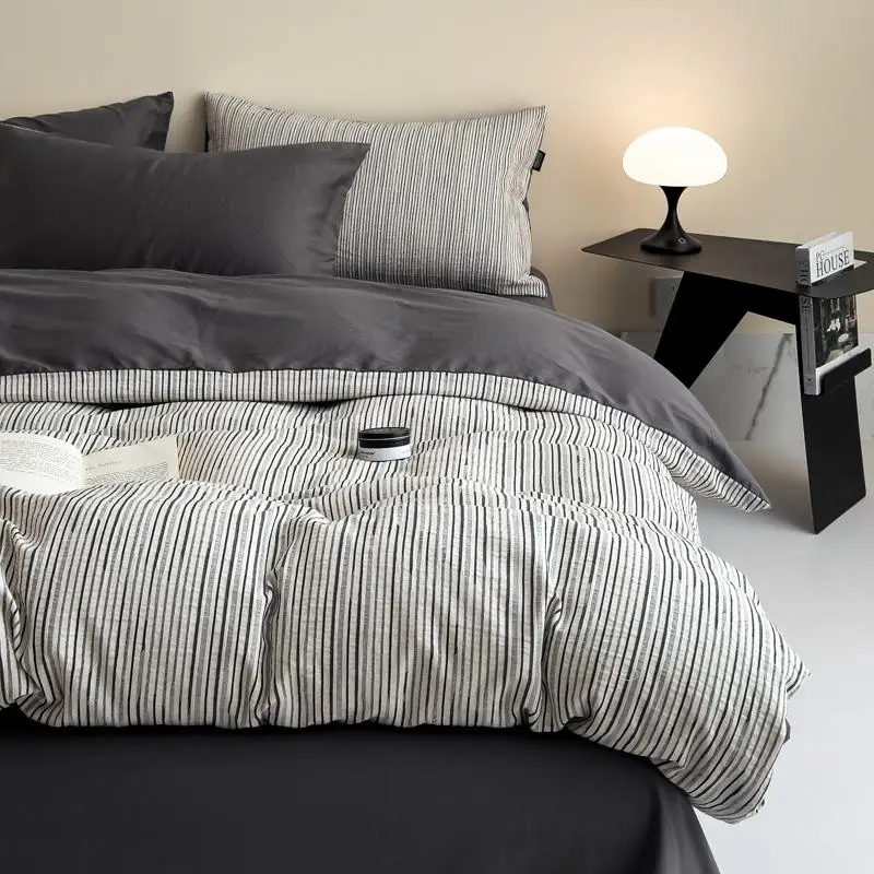Minimalist Bedroom A-class 4-piece Set Made of Pure Cotton New Style Bed Sheets Duvet Covers Striped High-end Bedding