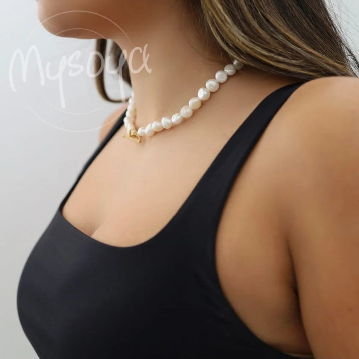 

MYSOYA 5-6mm Baroque Pearl Heart Clasp Necklace For Women And Men With Gift Box Perfect Wedding Birthday Jewelry Gift