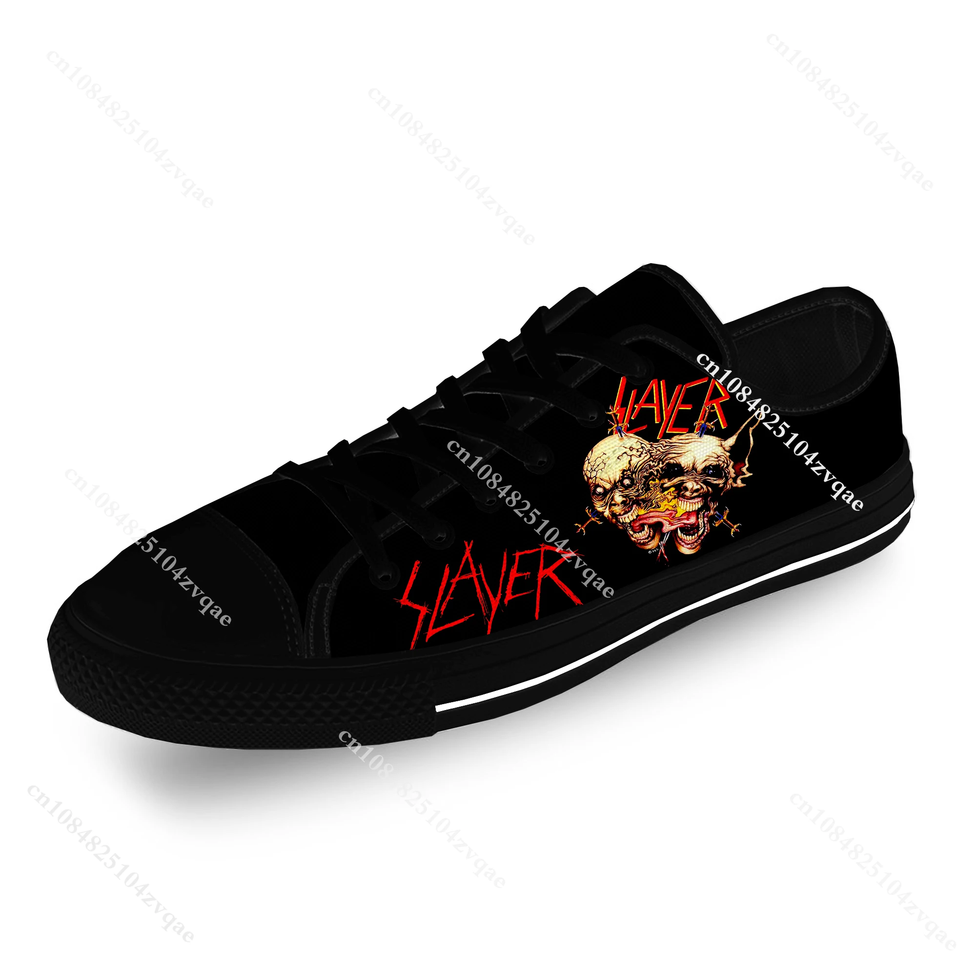 Slayer sepatu Metal berat Band Rock horor kasual kain 3D cetak Low Top sepatu kanvas Fashion pria wanita bernapas Sneakers