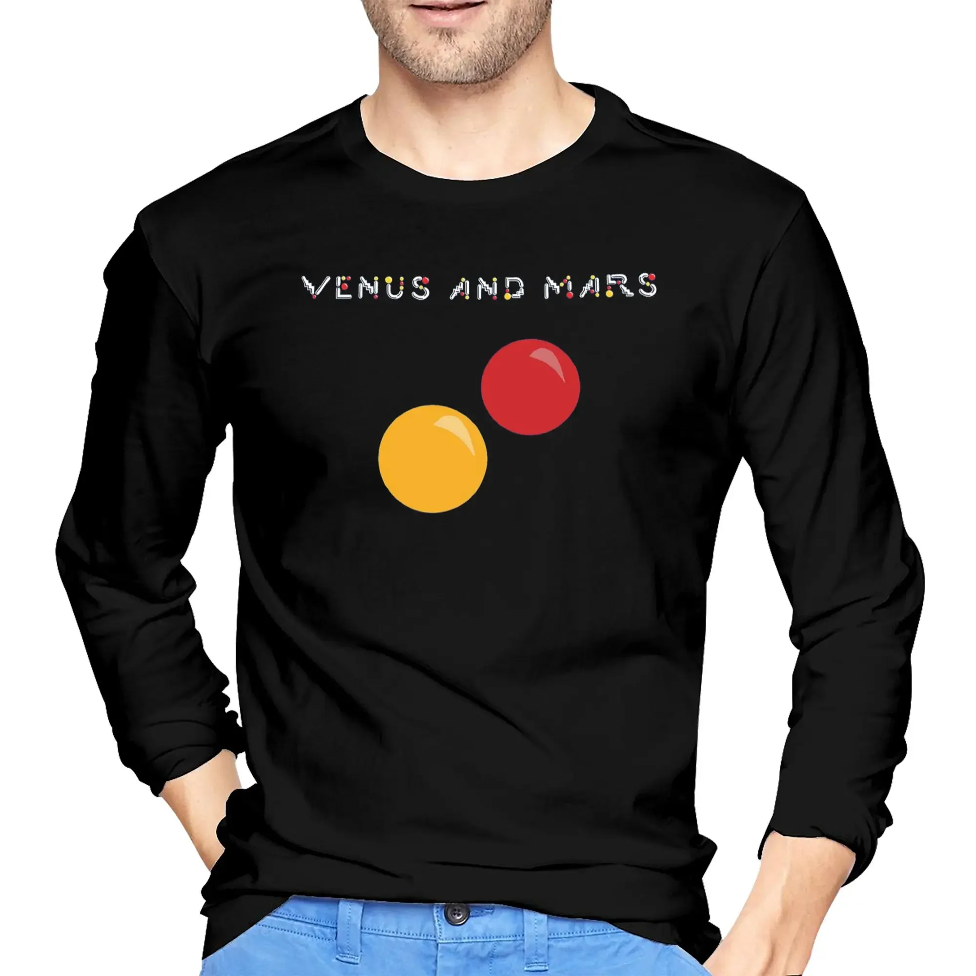 

Venus And Mars Minimalist Album Cover Men's Long Sleeved T-shirt Breathable Round Neck T shirts Spring and Autumn Men tops