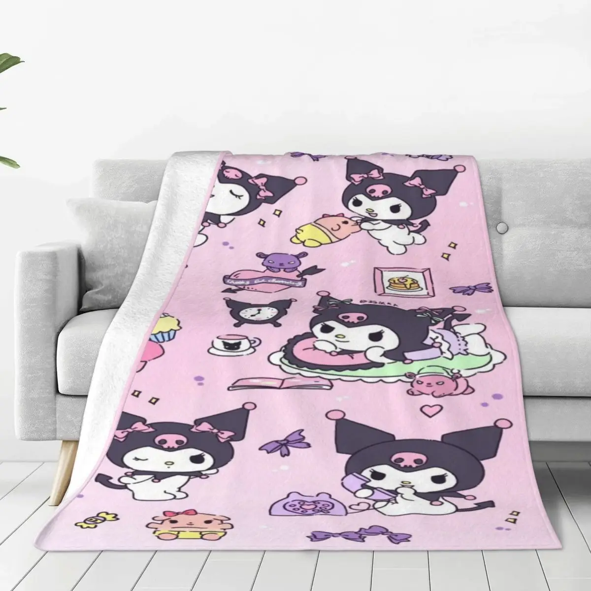 

Одеяло с героями мультфильмов Kuromi на заказ, мягкое флисовое осеннее теплое фланелевое одеяло для дивана, уличное покрывало для кровати