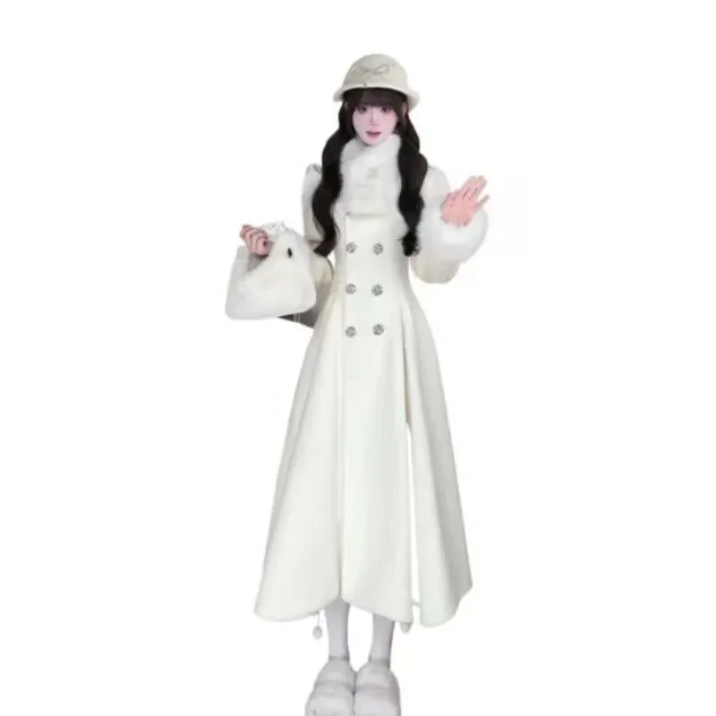 المرأة رائعة بسيطة موضة شخصية الاتجاه الشتاء جو تنورة كبيرة معطف صغير مزاجه الخصر سميكة معطف دافئ #4