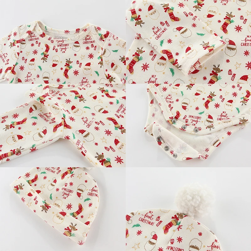 Tenues de Noël à imprimé dessin animé pour bébé garçon et fille, ensemble de vêtements pour nouveau-né, olympiques de batterie à manches longues,