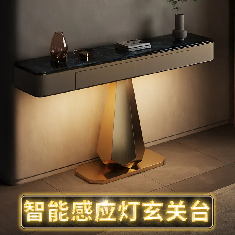 Entrance table Italian light luxury natural marble plan art modern simple entry end view table living room entrance table