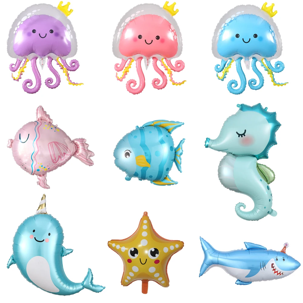

1pc Cartoon Seahorse Shark Balloon Jellyfish Starfish Foil Balloon Ocean Theme Birthday Party Decoration Baby Shower Supplies