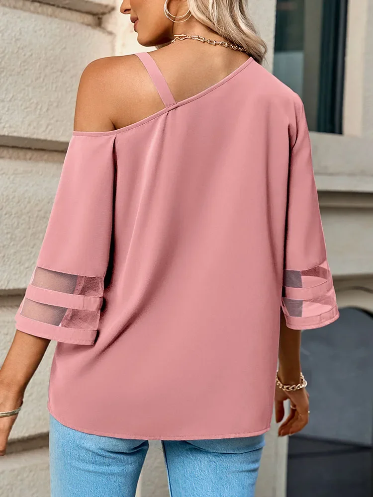 Women's Blouse 2024 Summer Fashion Casual Metal Buckle Single Shoulder White Shirt Women Loose Blouse Vintage Female Clothing