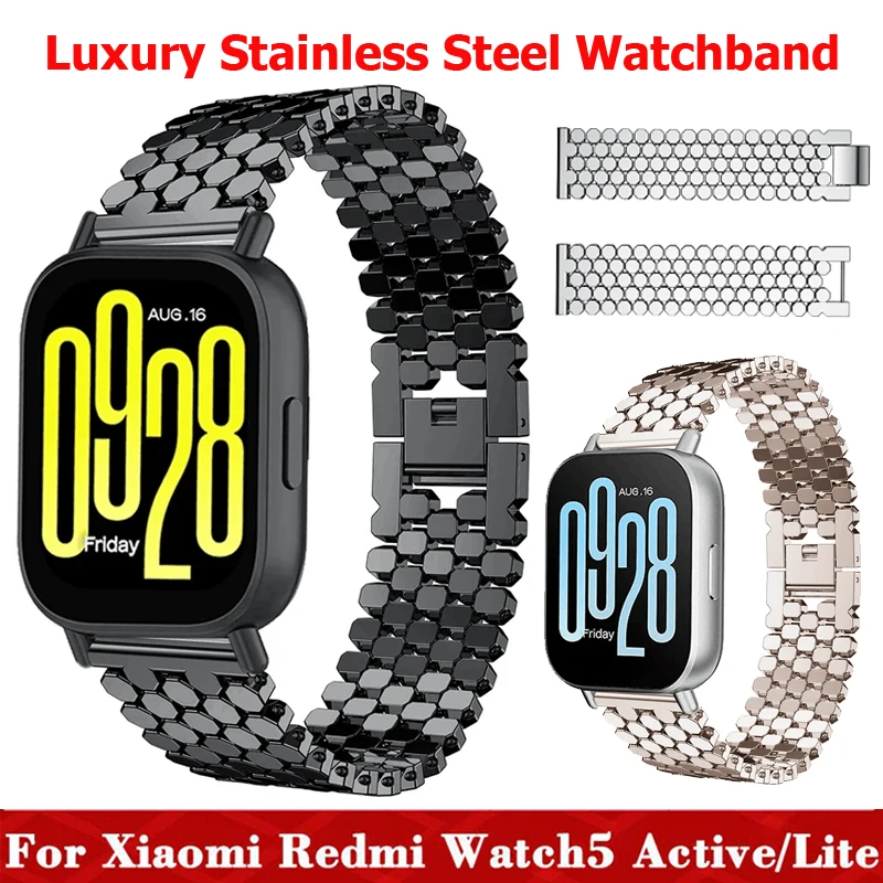 22mm Luxury Stainless Steel Strap For Redmi Watch 5 Active Watchband Fish Scale Bracelet Correa For Redmi Watch 5 Lite Bands