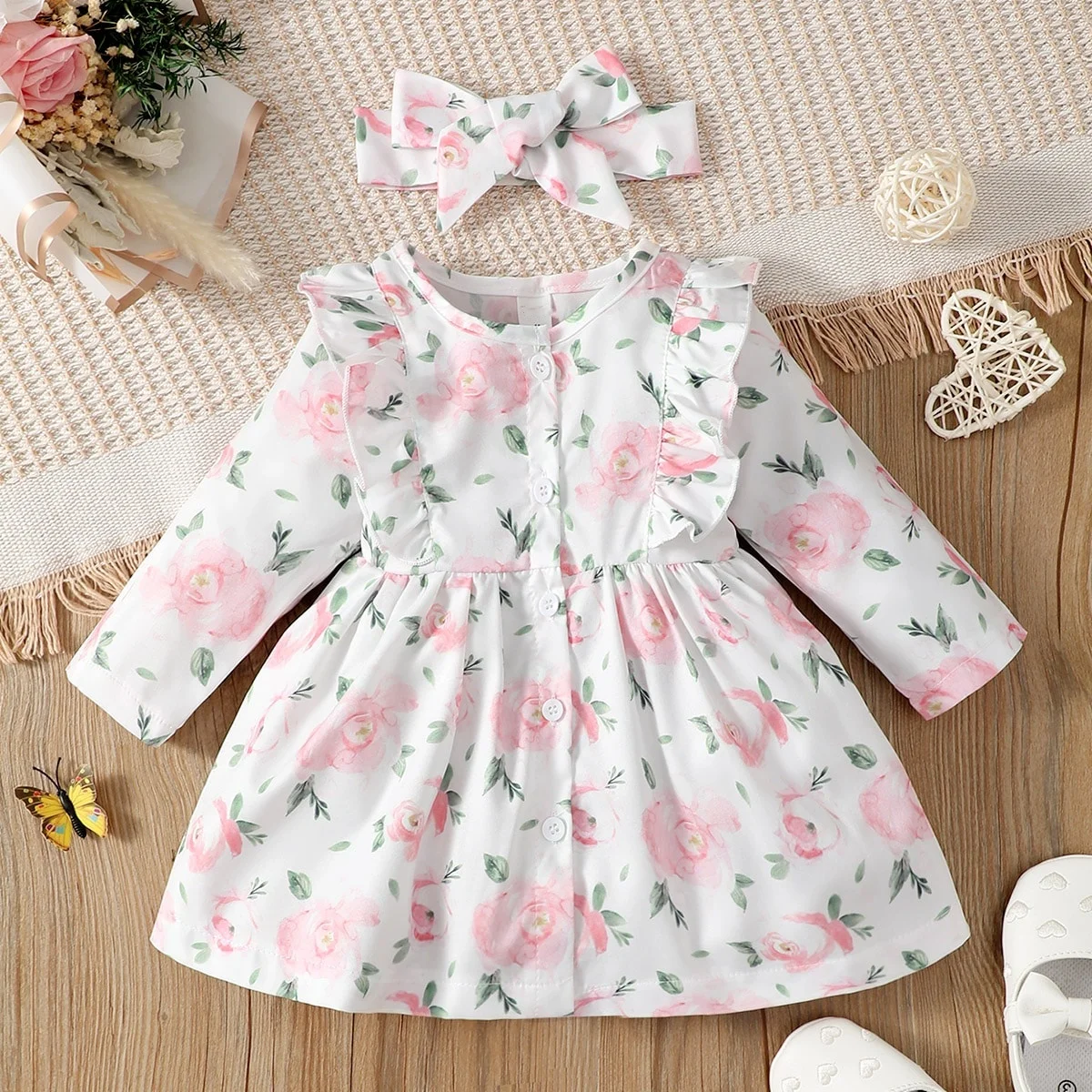 Sweet baby girl print lovely long sleeve dress