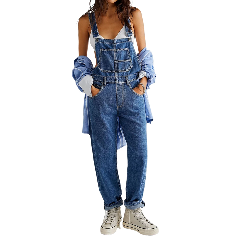 

Женские джинсовые комбинезоны, винтажные свободные комбинезоны, джинсы с широкими штанинами, прямой цельный мешковатый комбинезон с высокой талией в корейском стиле
