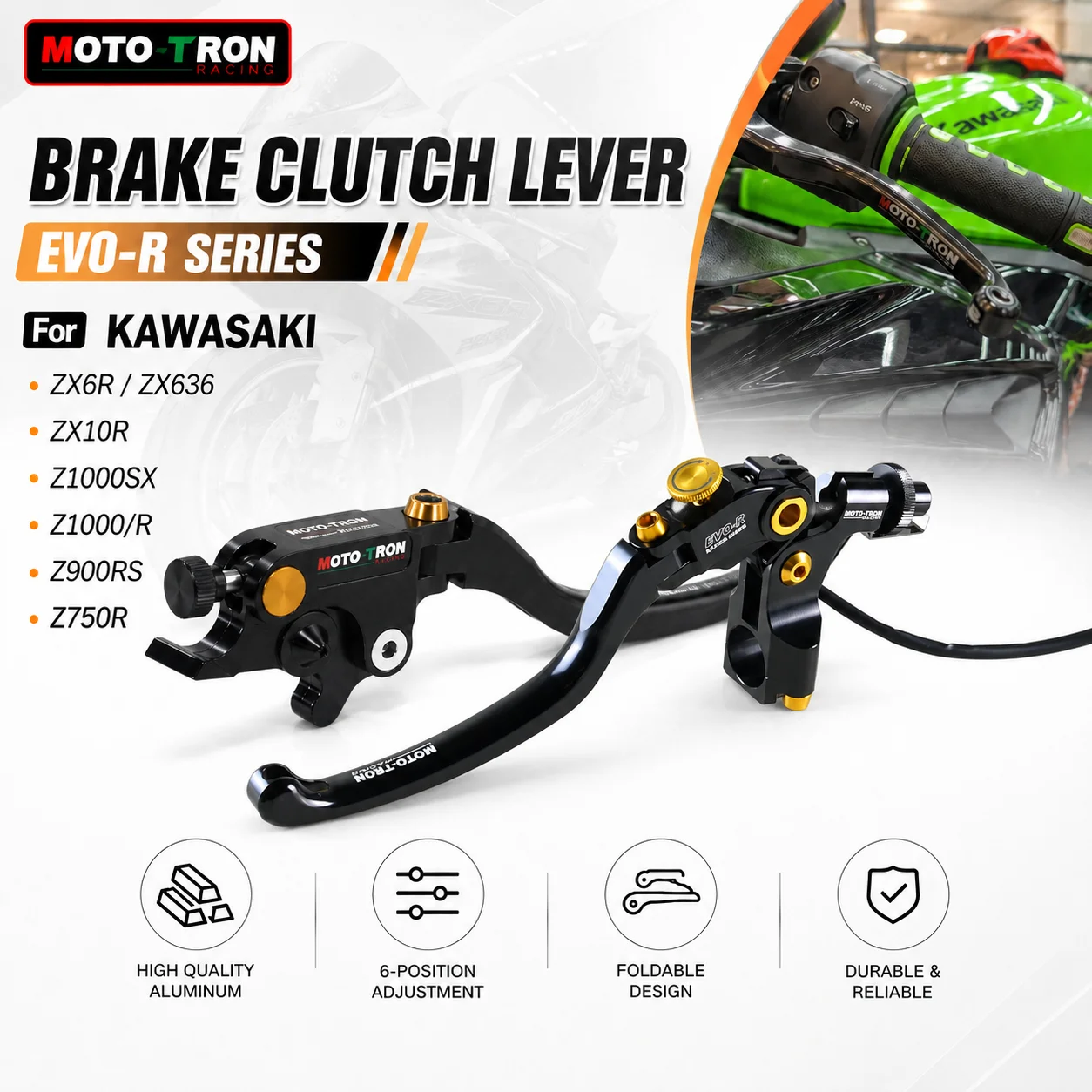 MOTO-TRON The New Motorcycle Racing Brake Clutch Lever EVO-R Series For KAWASAKI ZX6R ZX636  ZX10R Z1000SX Z1000/R Z900RS Z750R