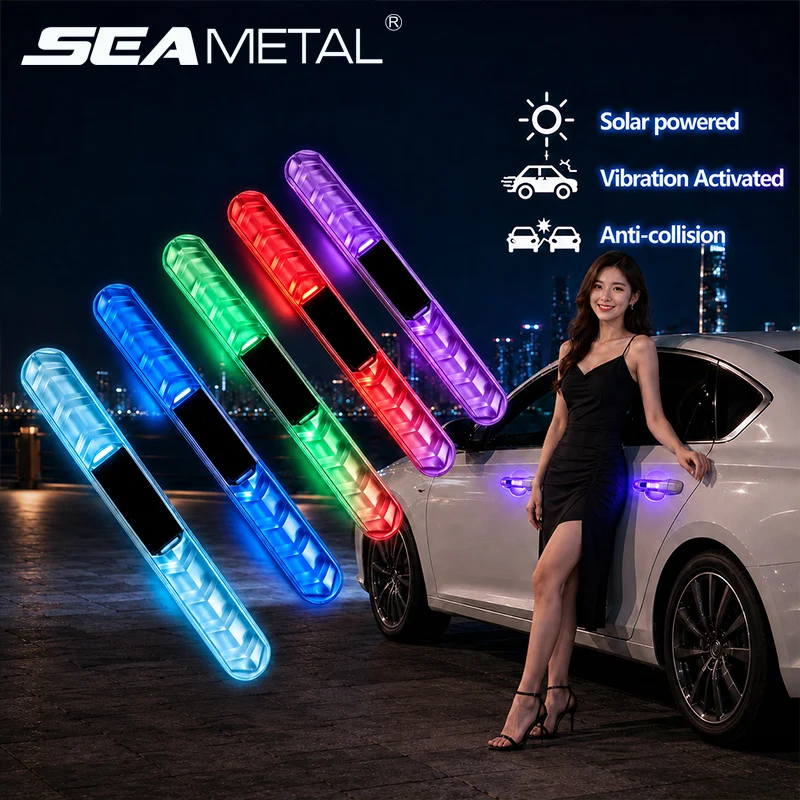 SEAMETAL 1/2/4 Stück bunte Anti-Kollisions-Warnstreifen für Autotüren, Solar-LED-Blinkstreifen, dekorative Lichtstreifen für Auto und Motorrad