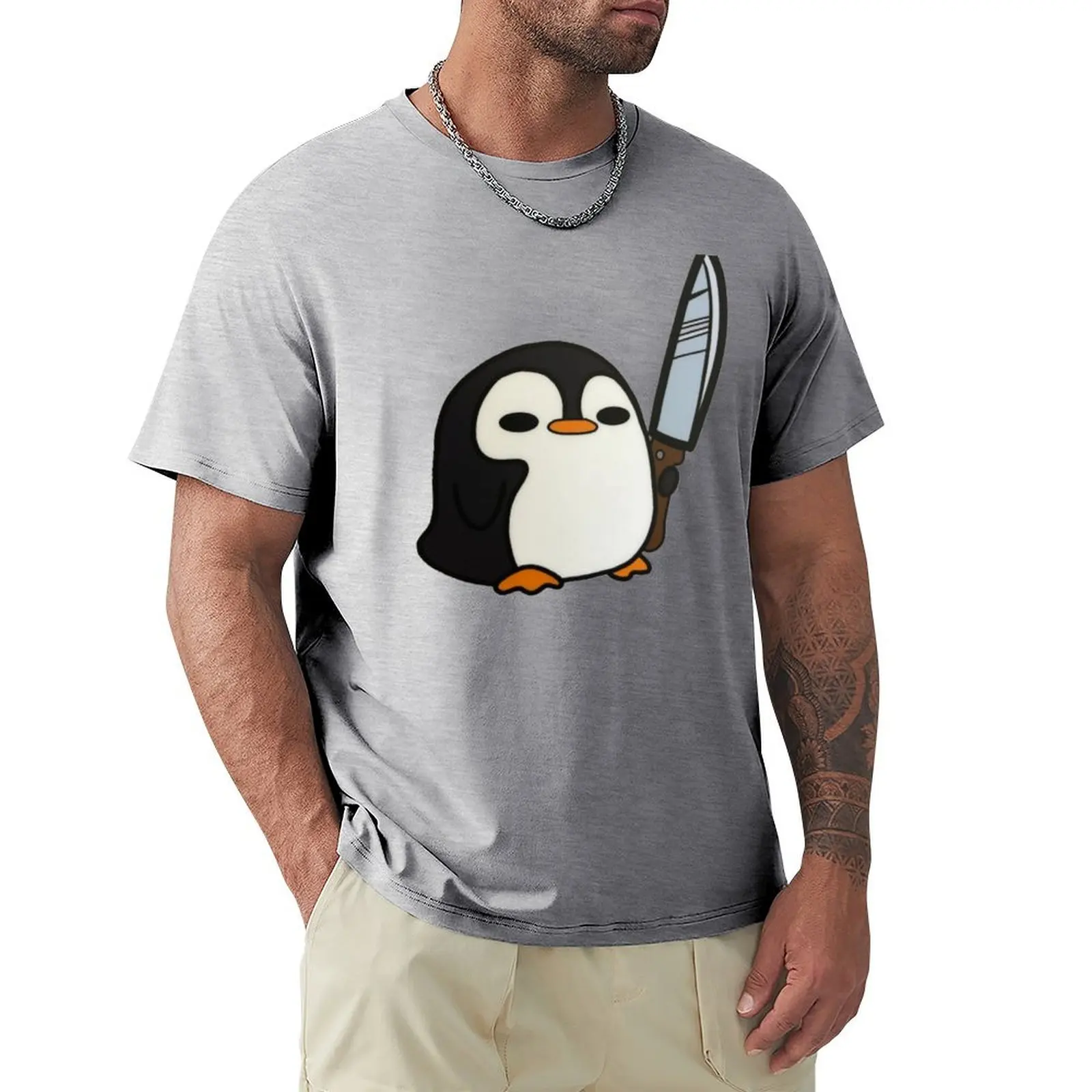 Penguin with a Knife T-shirt cute clothes animal prinfor boys Aesthetic clothing mens clothing