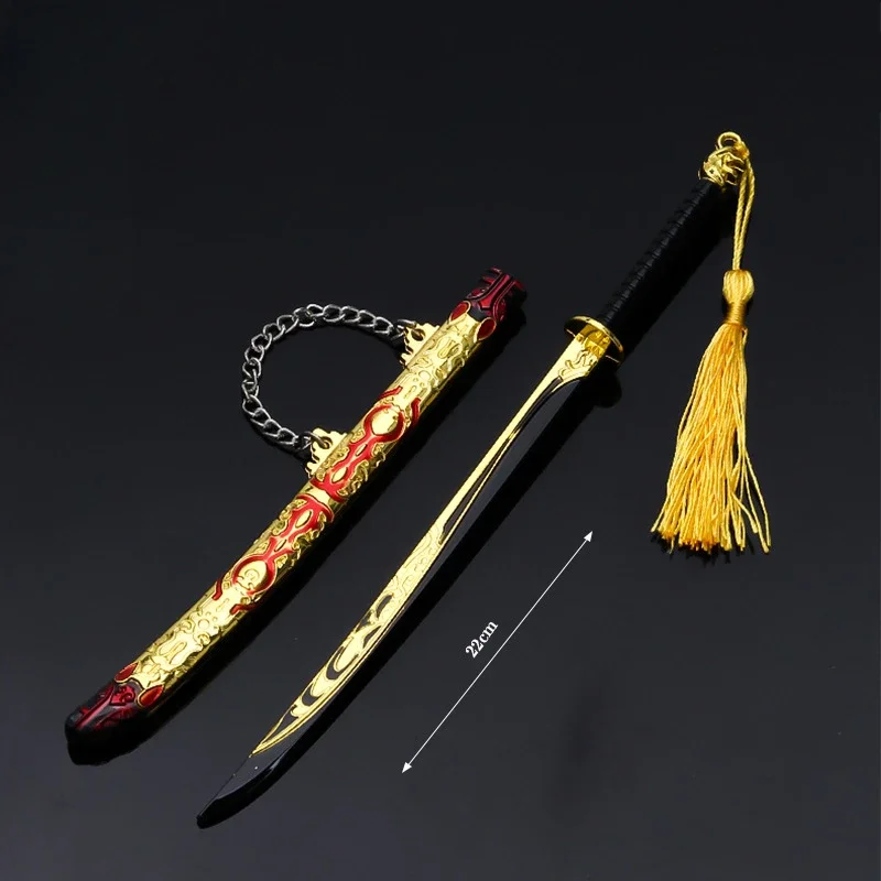 22 سنتيمتر/8.66in Touken Ranbu لعبة المحيط الذهب الأسود سكين سبيكة سكين نموذج سلاح مع غمد شفرة معدنية غير مقطوعة لصبي هدية لعبة