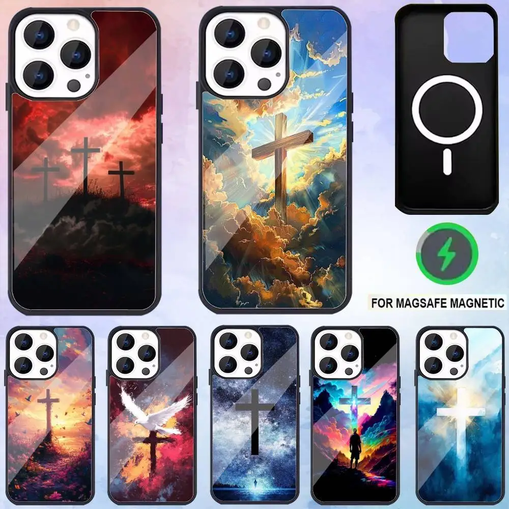 

Art Bible Christian Cross Phone Case For iPhone17,16,15,14,13,12,11 Plus,Pro Max Magnetic Magsafe Wireless Charging