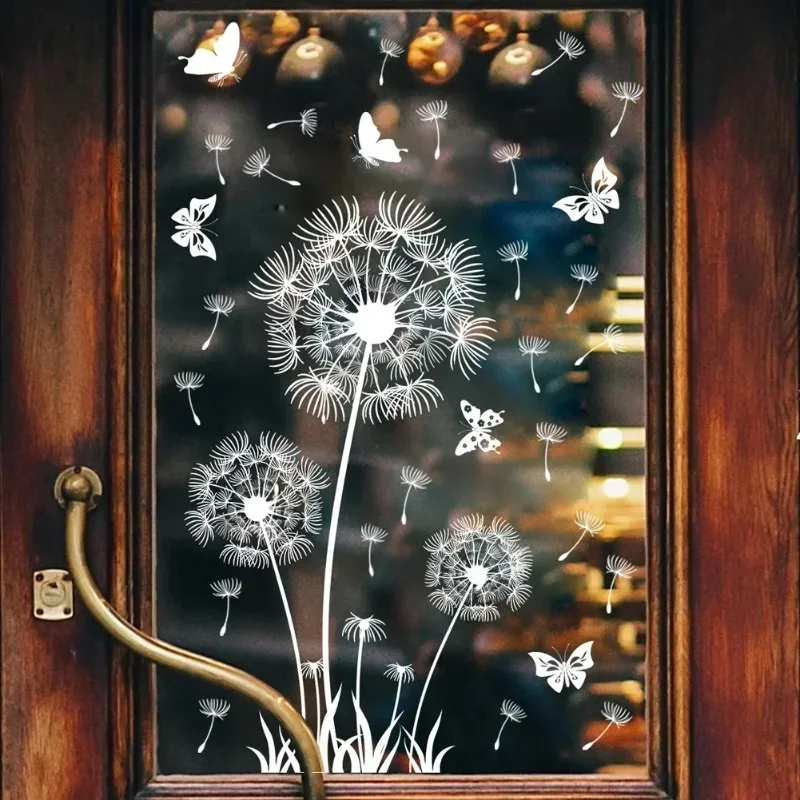 New Christmas Party Electrostatic Wall Sticker White Dandelion Butterfly Double Sided Glass Window Decor Supplies