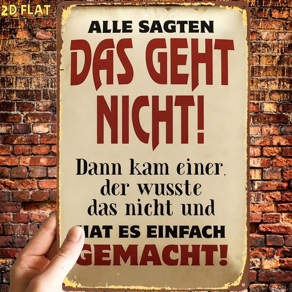 2D Flat, 2D Flat,1pc, Funny Rustic German Motivational SignMetal Iron Sign, Pre-Drilled Holes, Suitable for Indoor, Garden,Outdo