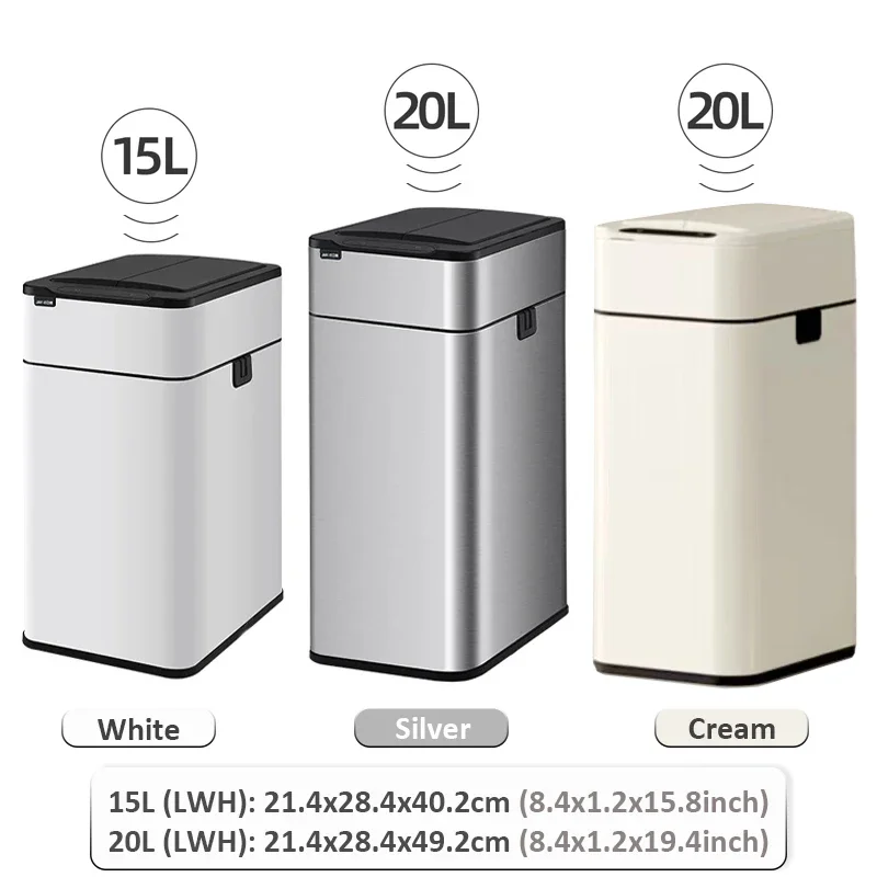 Wastebasket 20-liter Trash Can Stainless Steel Large Kitchen Garbage Can Smart Trash Can 20l 15l Food Waste Bin Automatic Sensor