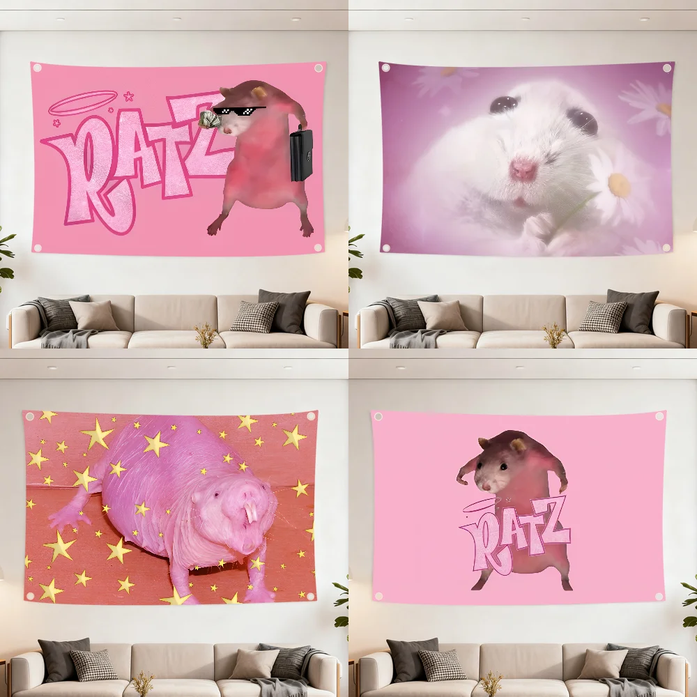 Pink R-Ratzs Mouse Funny Q flag Decoration Outdoor Picnic Party Art Hanging Home Camping Party Banner Best sellers