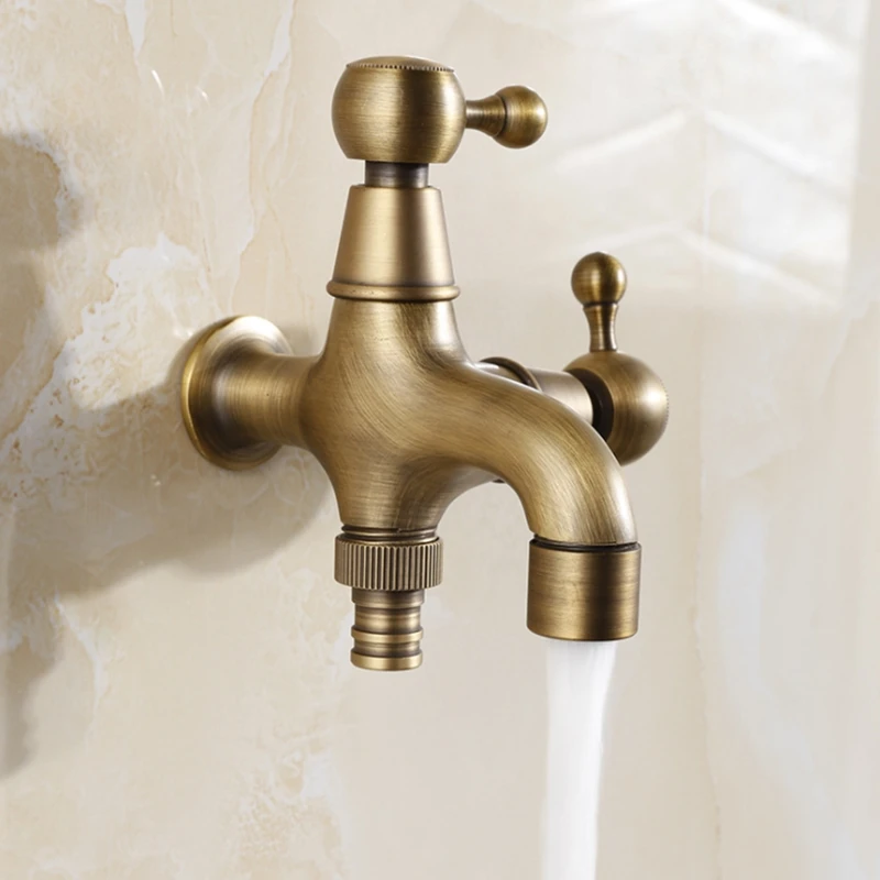 1PC Wall Mounted Bronze Brass Bibcock Faucet Multifunctional Double Use for Bathroom And Washing Machine Two-Way Taps