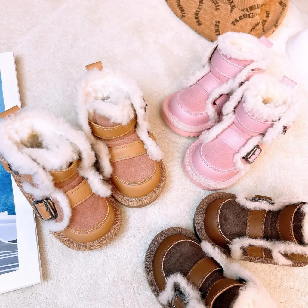 Baby Plush Winter Boots Baby Soft Soled Walking Shoes 1-3 Year Old Boys\' Casual Cotton Shoes Thick Plush Winter Girls\'