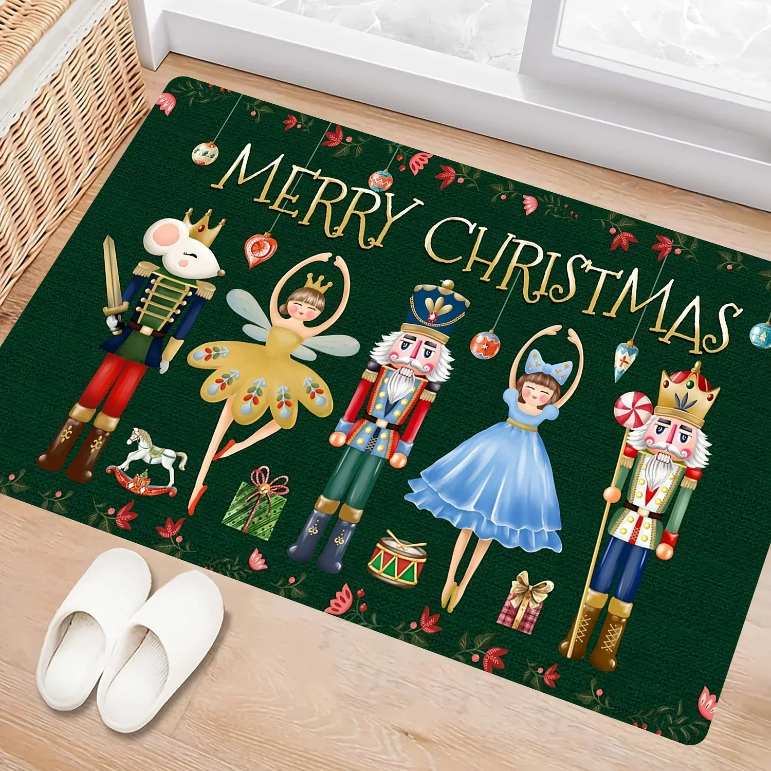 VIKAMA Christmas Cartoon Velvet Decorative Carpet For Entrance Hall, Preventing Slipping, Comfortable And Soft Home Decoration