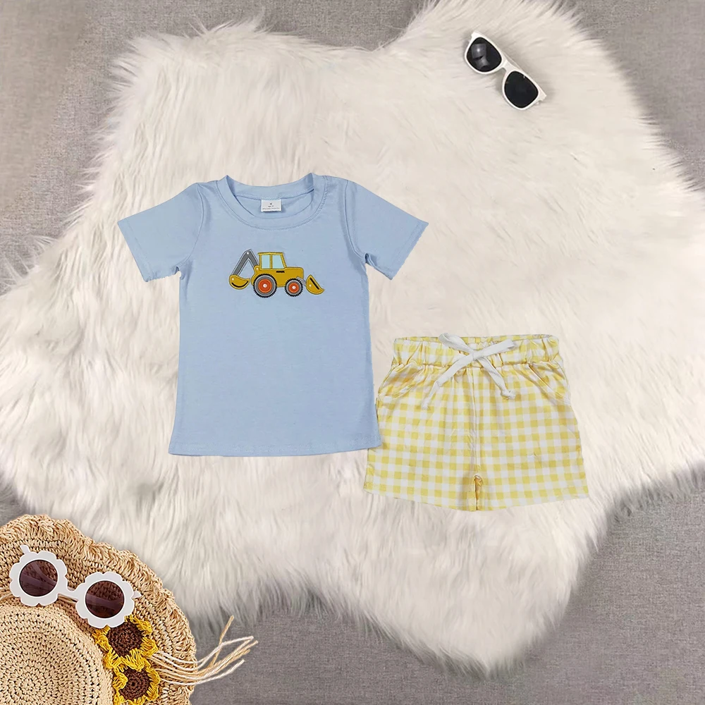 

8.21 летняя рубашка с вышивкой для маленьких мальчиков, клетчатые шорты, комплекты одежды