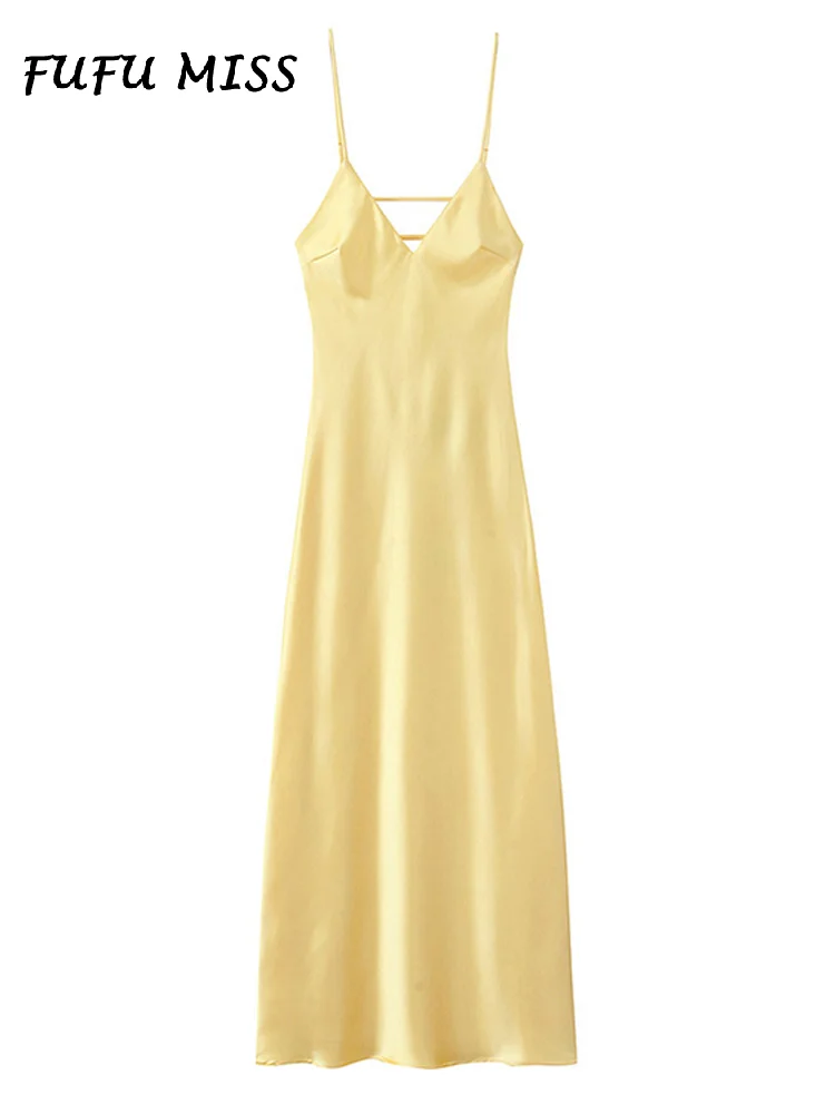 Elegante deslizamento vestido feminino cetim com decote em v sem mangas sem costas magro tornozelo comprimento vestidos femininos zíperes primavera verão sólido robe senhora