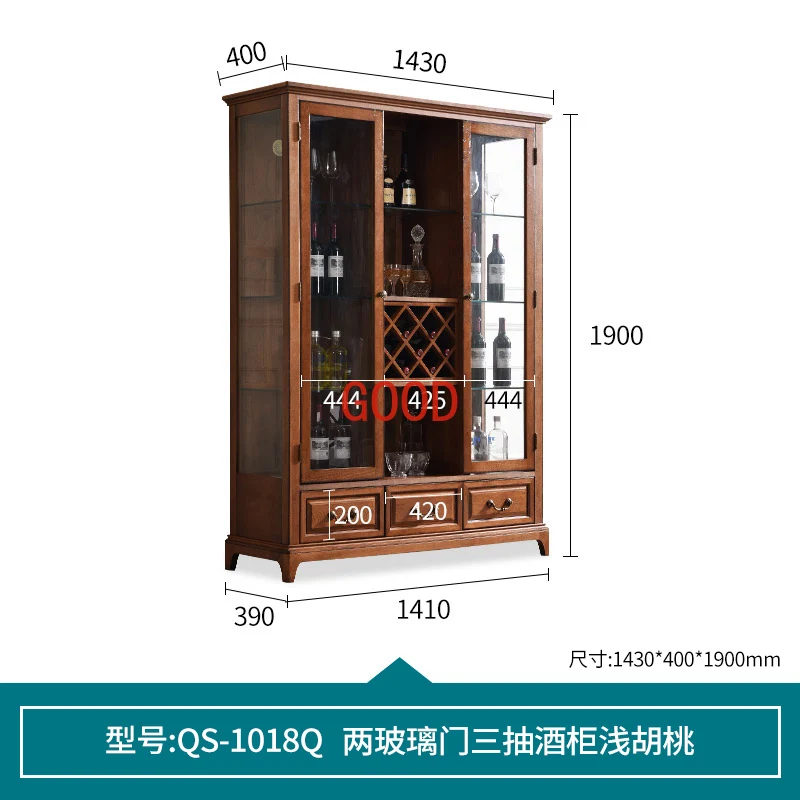 American Solid Wood Sideboard Simple Wall Kitchen Cabinet Double Door Wine Cooler Storage Rack