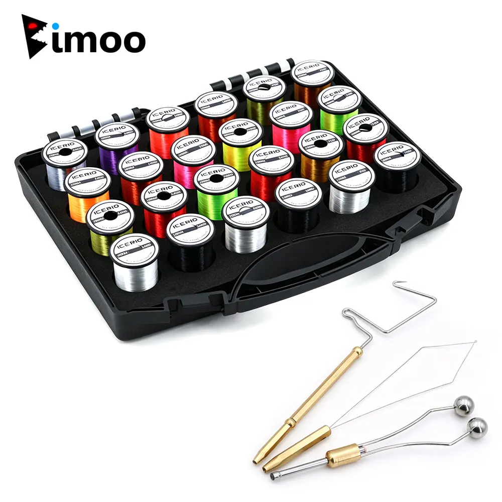 

24pcs 75D 100D 140D Fly Tying Thread Kit Bobbin Holder Threader Fly Tying Tool Set W/ Fly Tyers Spool Stash Box Fishing Tackle