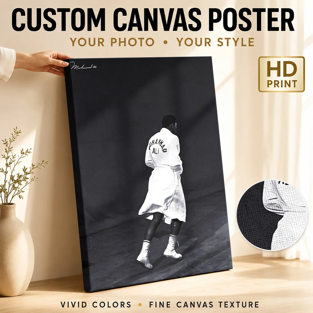 Muhammad Ali in Robe Canvas Print Poster Custom Photo Sports Portrait Wall Art for Game Room Decor Ready to Hang Gift for Fans