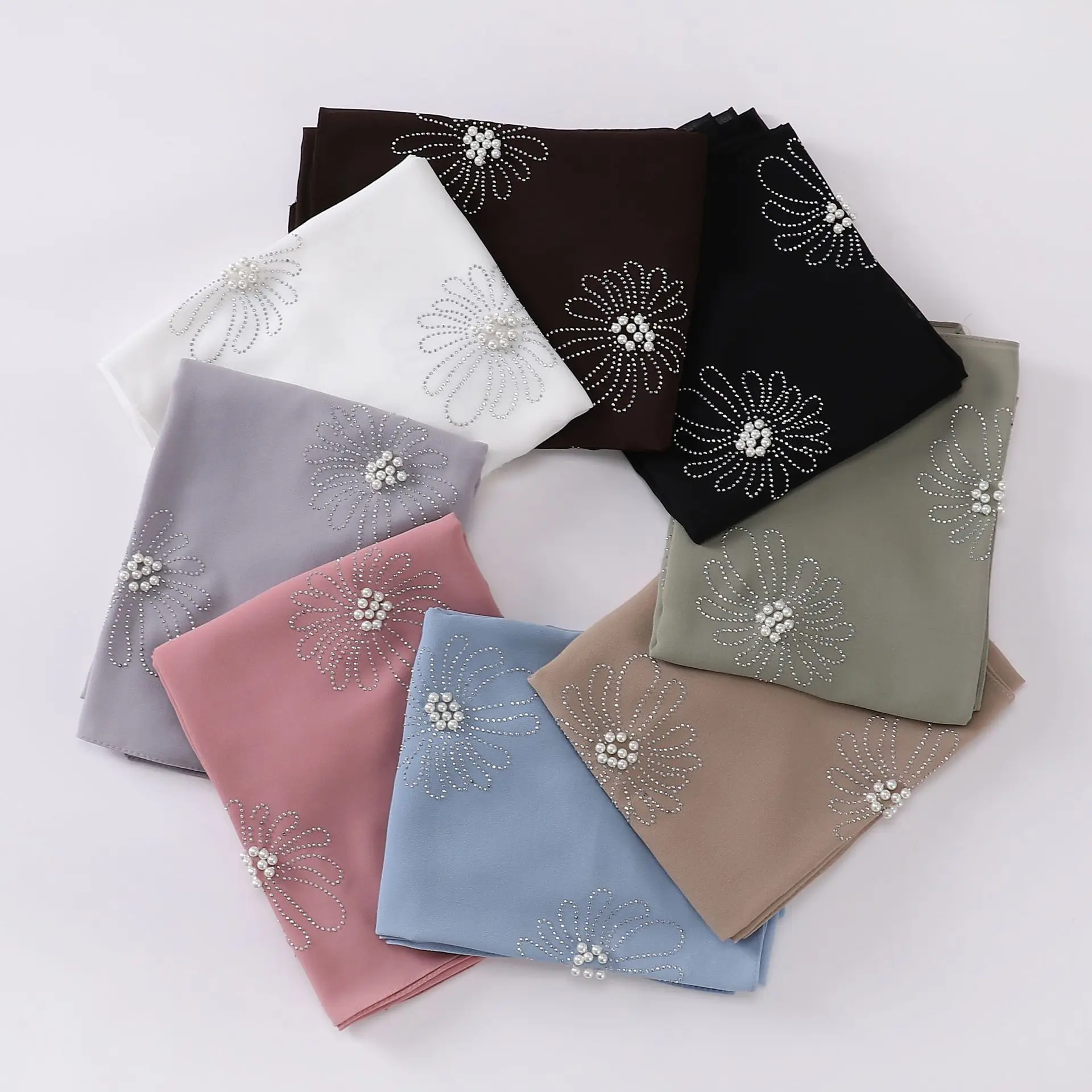 Perle Chiffon Blume Lange Schal Perle Hijab Muslimischen Kopftuch Frauen Islam Stola Schal Wrap Schleier Bandanas Bufanda Foulard Schals