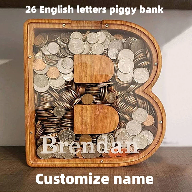 1pc Piggy Bank Wooden Coin Money Saving Box Desktop Ornament Home Decor Crafts Birthday present