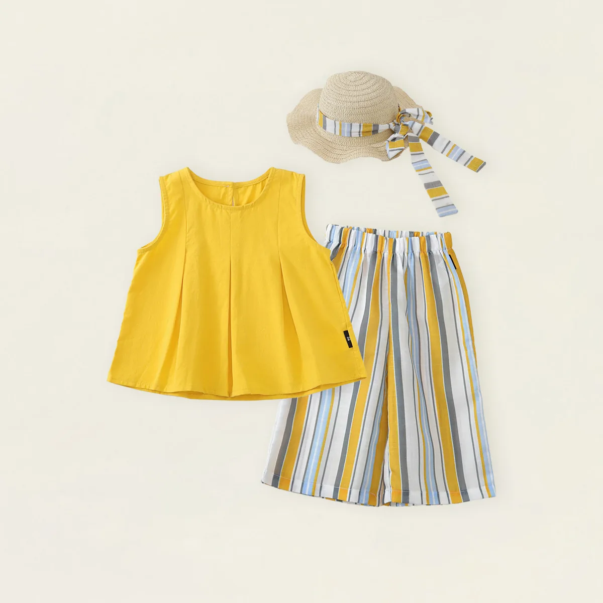 Summer Temperament Children's Clothing Sets Girls' Vacation Cute Doll Shirt+ Mosquito Proof Striped Stylish Pants Hat Included