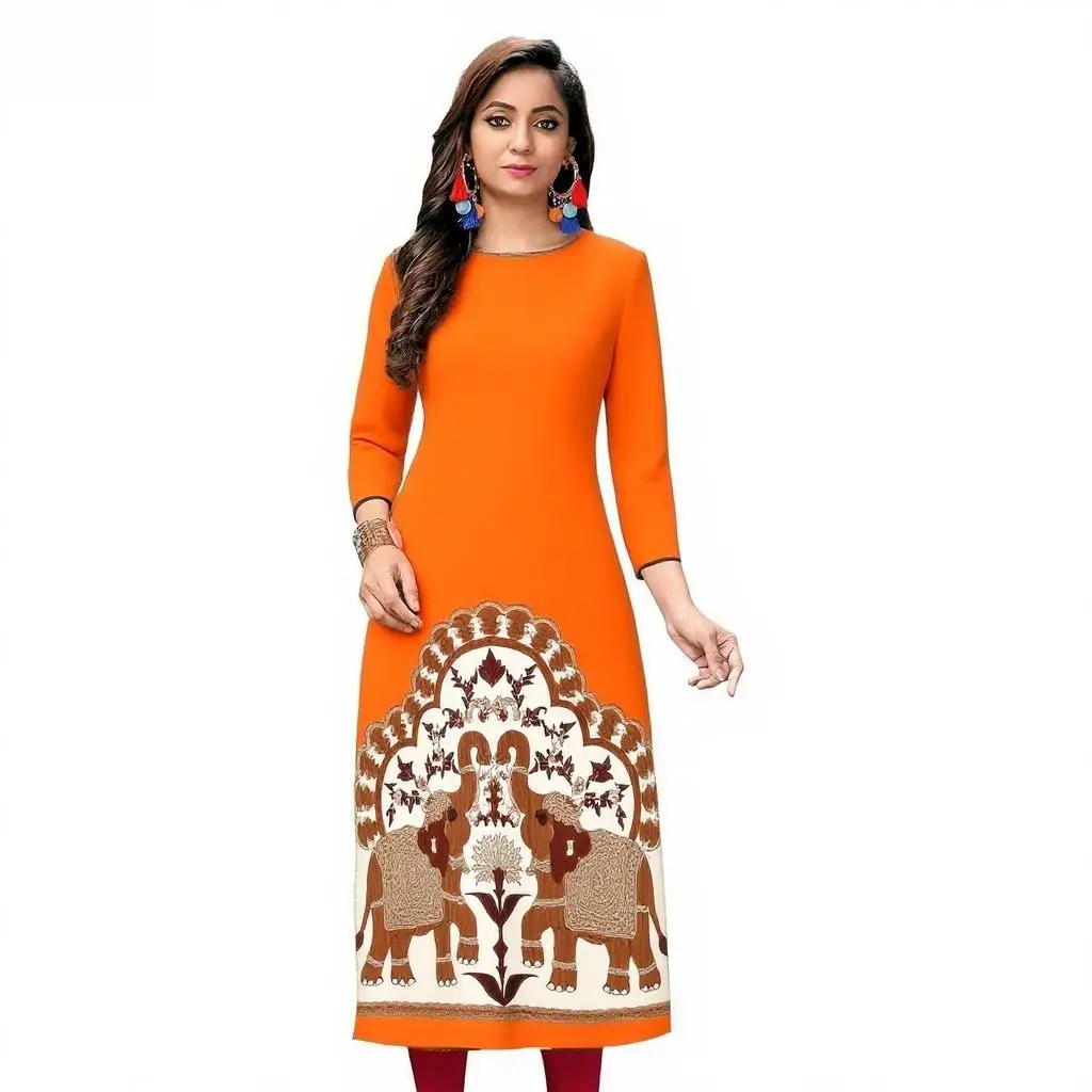 Abito da donna kurt alla moda ed elegante a maniche lunghe, tubo dritto, casual, girocollo, colore modello elefante