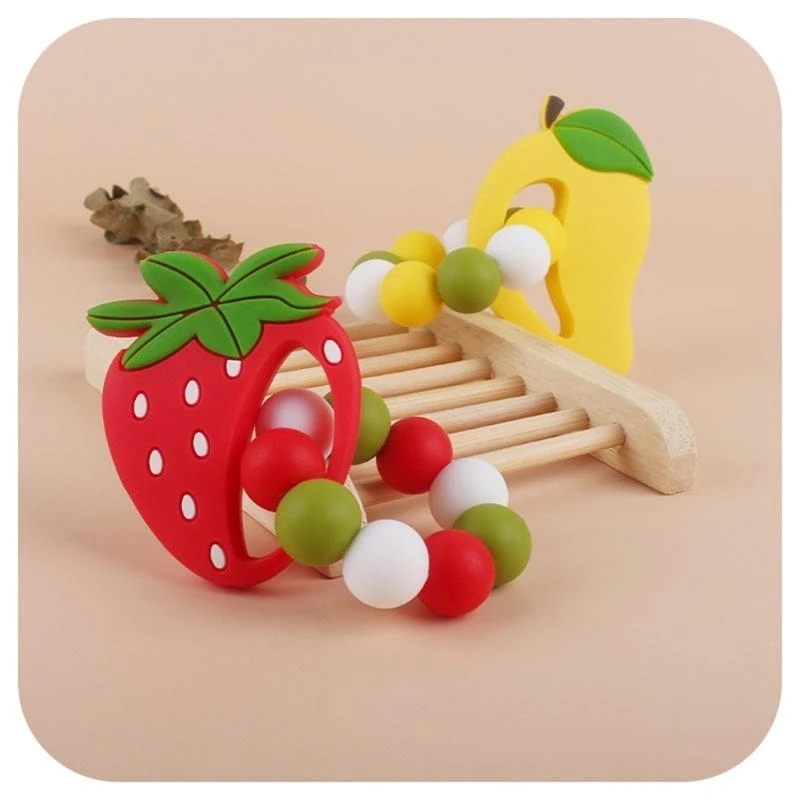 J15U Baby Fruit Silicone Teether Beads Bracelet BPA Chewing Nursing Teething Toy