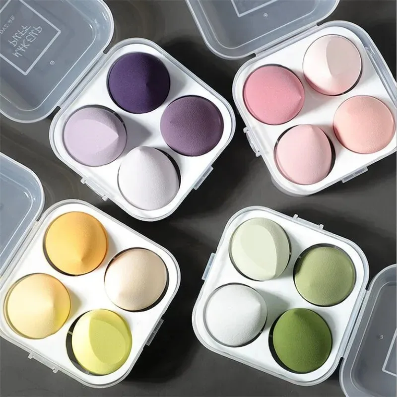 4 piezas de esponjas de maquillaje con caja de almacenamiento, esponja para base de maquillaje, herramientas de belleza, accesorios de maquillaje para mujer