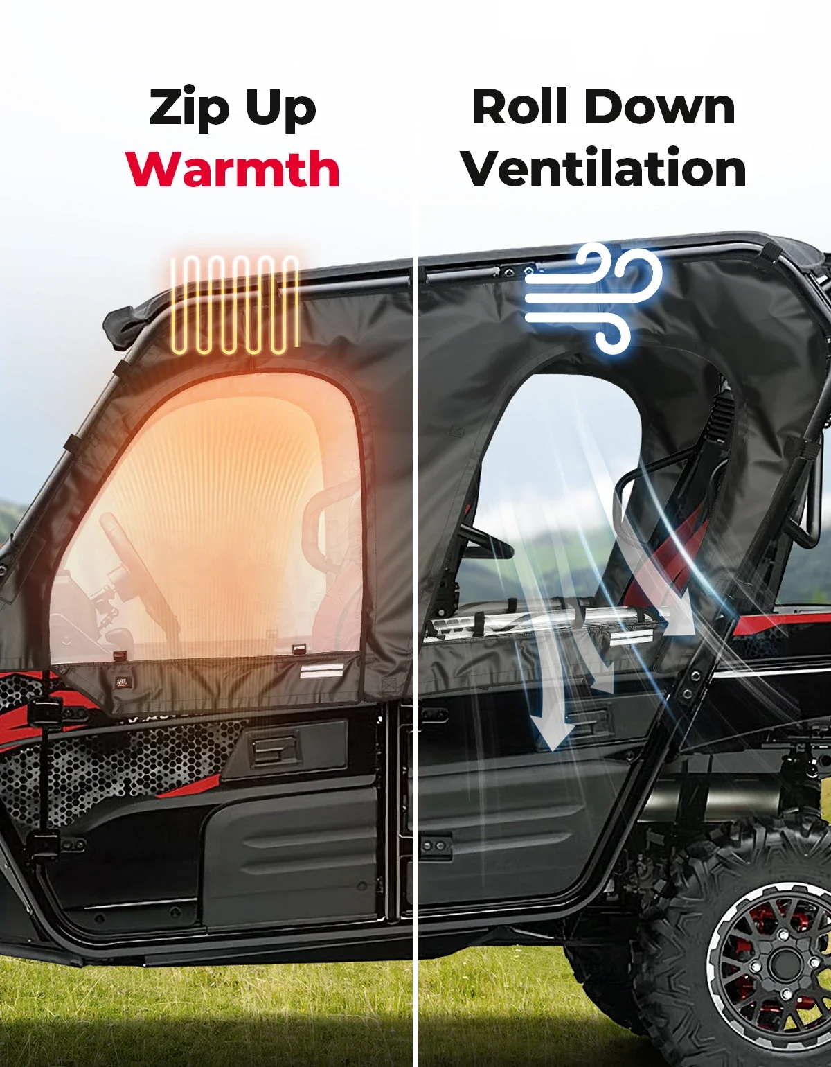 حاوية الكابينة، باب جانبي ناعم من مادة PVC الناعمة للباب العلوي، نوافذ جانبية متوافقة مع Kawasaki Teryx 4 800 2016+، Teryx 4 S 2021+