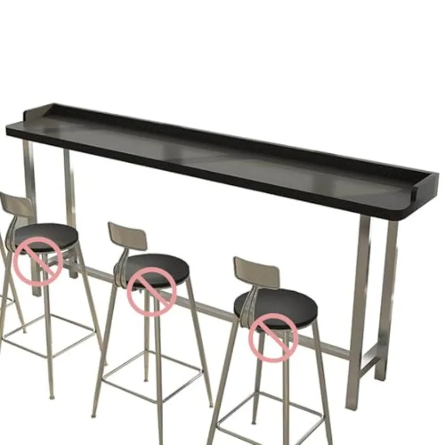 

Narrow Bar Table with Anti Fall Guardrail, Black High Top Table with Stainless Steel Frame, Long Pub Table for Home Kitchen Caf