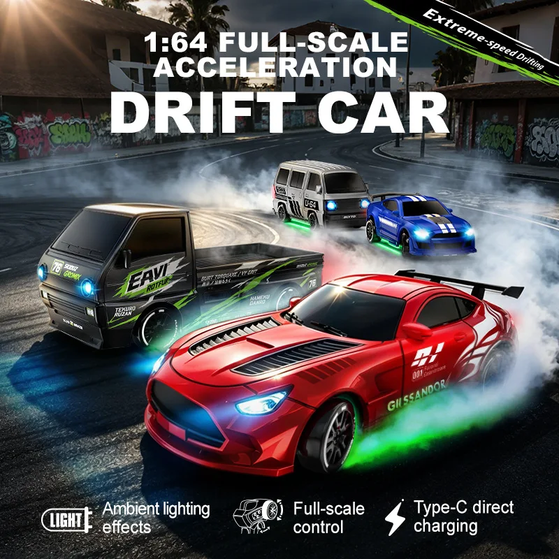 New 1/64 Mini Drift Car Desktop Series Remote Control 2.4g 4wd Racing Full Scale Rx7 Micro Card Van Gtr Boys Racing Toy