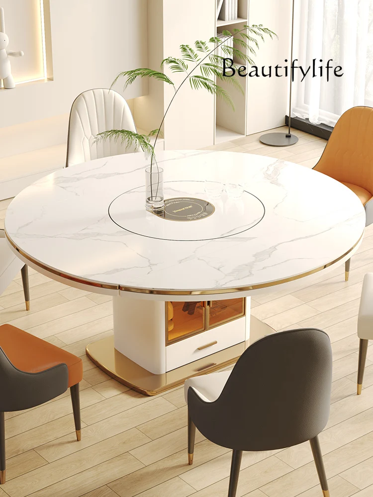 

Light luxury rock slab retractable dining table variable round dining table turntable household foldable dining
