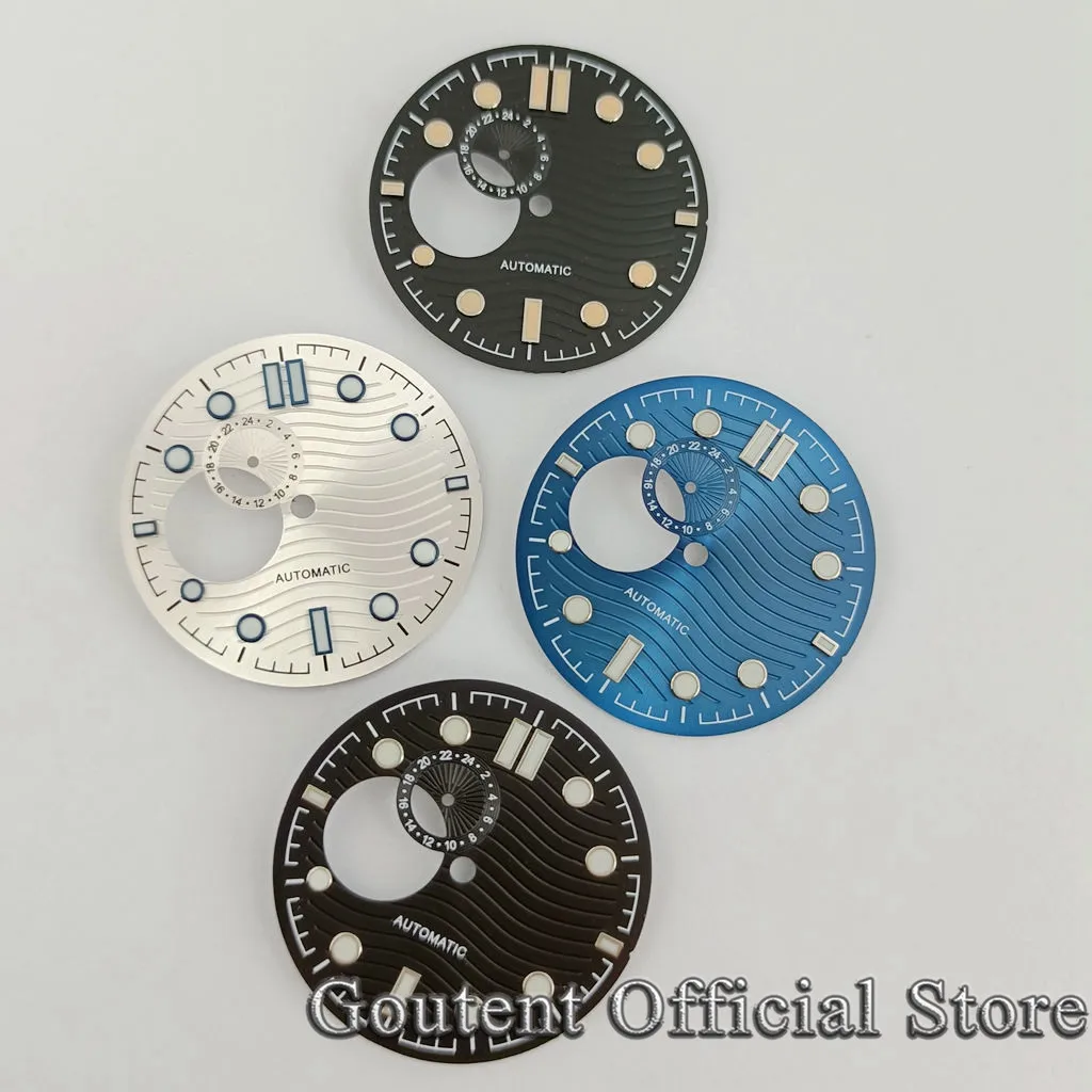 Goutent 31mm Green Luminous Sterile Black/Blue/Silver Watch Dial Fit NH39 Movement Watch Face