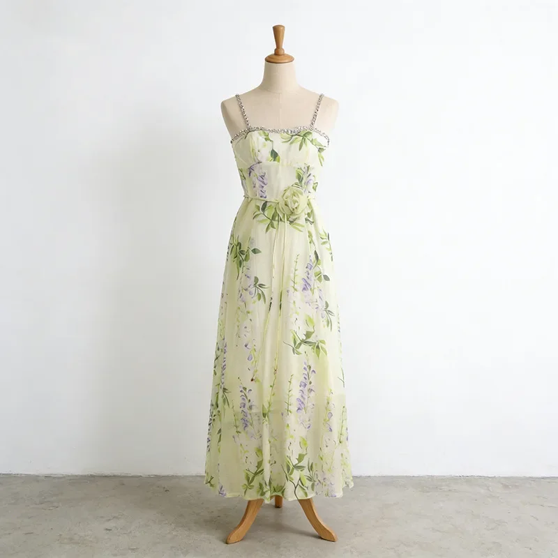 

Stylish Wisteria Print A-Line Midi Dress for Summer Wedding Guest Birthday and Cocktail Party or Casual Dates