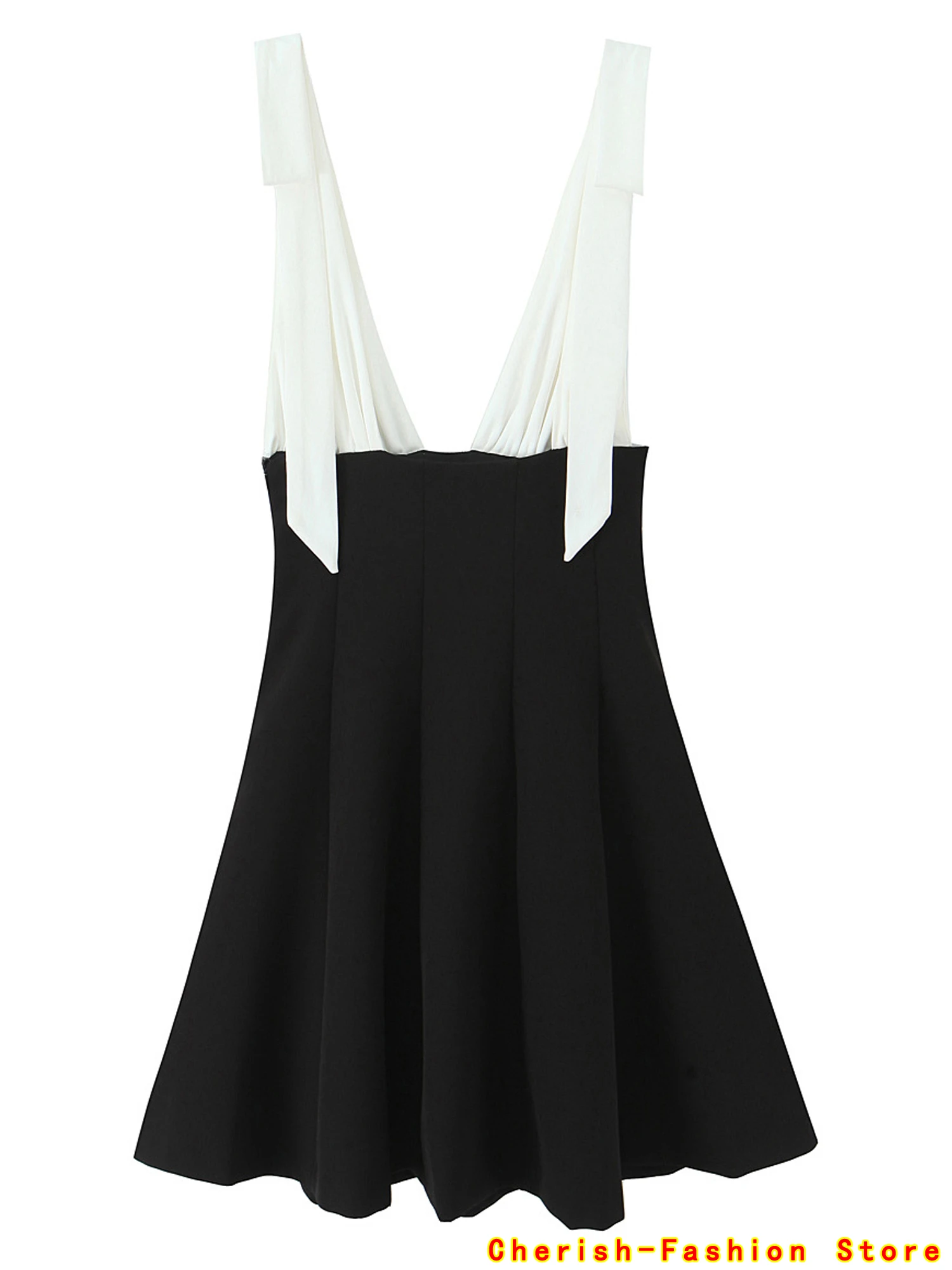 2025 Vrouwen Zomer Mini Jurk Mode Zoete Patchwork Boog V-hals Vrouwelijke Elegante Straat Tank Jurken Kleding Boog Sjerp Elegante Hot