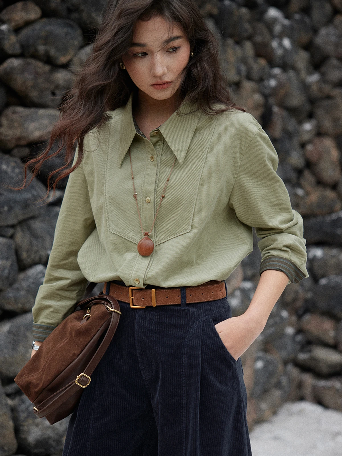 

Solighter Vintage Long Sve Modal Velvet irt Women's Autumn Winter Flip Collar Casual Comfortable Cotton Blend Faion