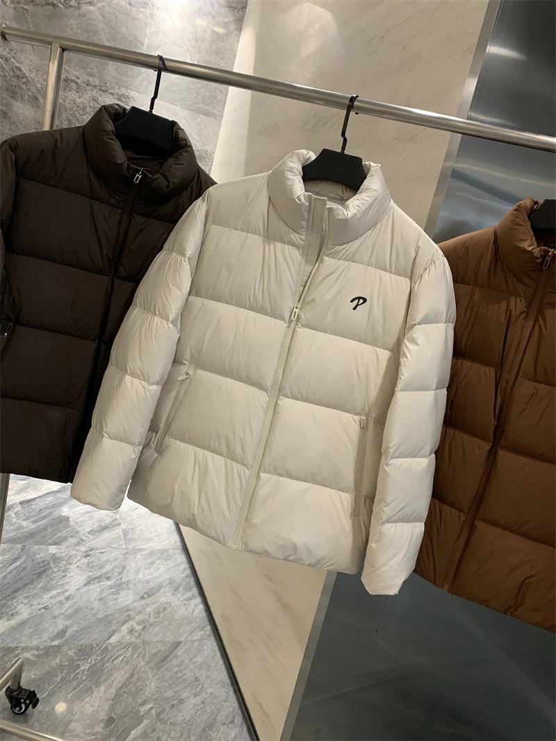 

High Puffin High Warmth Casual Men's Stand Collar Bread Sle down Jaet Windproof Thiened Long Sve Zipper Closure