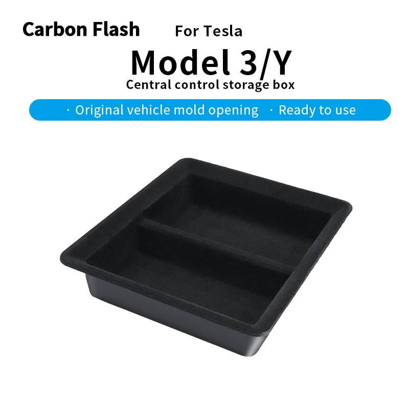 Carbon Flash Center Console Tray Fit for 2021-2023 Tesla Model 3/Y Armrest Cubby Drawer Storage Central control box(Flocking)