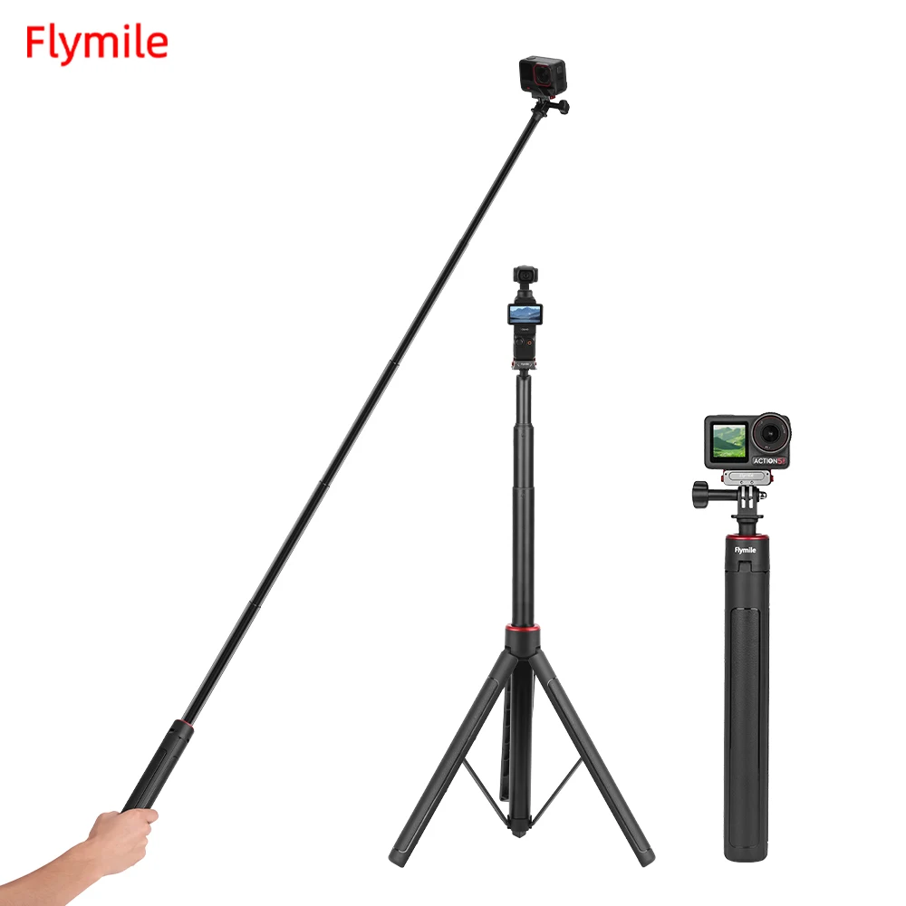 Flymile Selfie Stick Extendable Tripod for DJI Action 6/5 Pro/4/3/Osmo 360 /Pocket 3/4/Insta 360 X5 X4/GoPro Camera Accessories