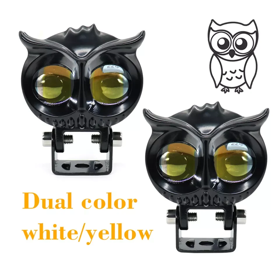 Motorcycles Led Headlight Fog Light Car Dual Color Owl Design Head Light ATV Scooter for Auxiliary Spotlight Lamp Accessories